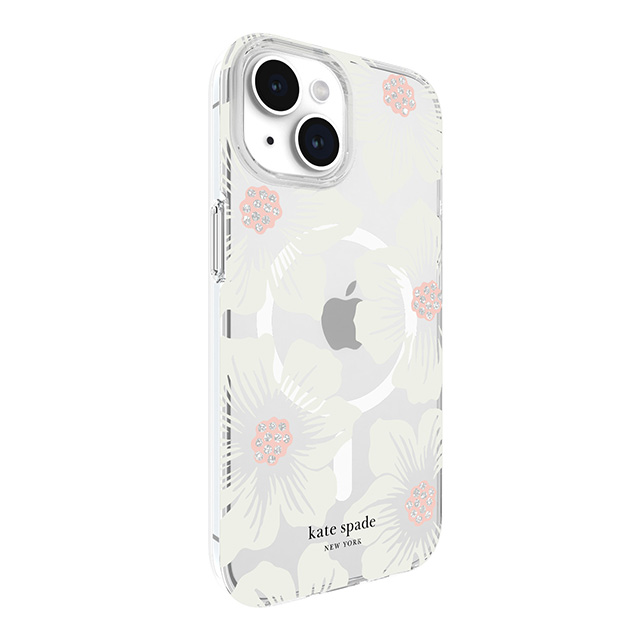 【iPhone15 ケース】Protective Hardshell Case for MagSafe (Hollyhock Cream/Blush/Translucent White/Glitter Flower Centers/Black Logo)サブ画像