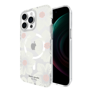 【iPhone15 Pro Max ケース】Protective Hardshell Case for MagSafe (Hollyhock Cream/Blush/Translucent White/Glitter Flower Centers/Black Logo)