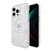 【iPhone15 Pro Max ケース】Protective Hardshell Case for MagSafe (Modern Floral Glitter Silver/Iridescent Foil Logo)