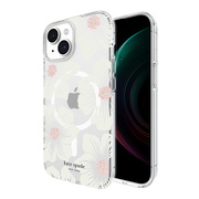 【iPhone15 ケース】Protective Hardshell Case for MagSafe (Hollyhock Cream/Blush/Translucent White/Glitter Flower Centers/Black Logo)