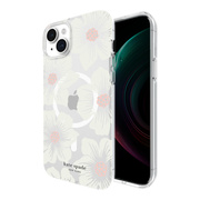 【iPhone15 Plus ケース】Protective Hardshell Case for MagSafe (Hollyhock Cream/Blush/Translucent White/Glitter Flower Centers/Black Logo)