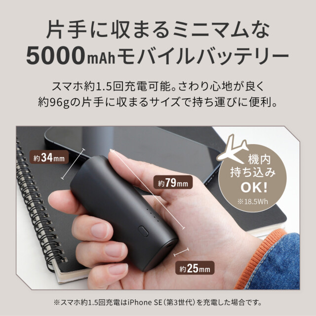 片手に収まるミニマム感 5000mAh 最大PD20W対応 USB Type-C入出力／USB Type-A出力 モバイルバッテリー OWL-LPB5018シリーズ (ホワイト)サブ画像