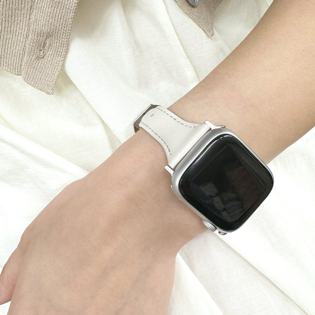 【Apple Watch バンド 41/40/38mm】シンプルレザースリムバンド (ホワイト) for Apple Watch SE(第2/1世代)/Series9/8/7/6/5/4/3/2/1サブ画像