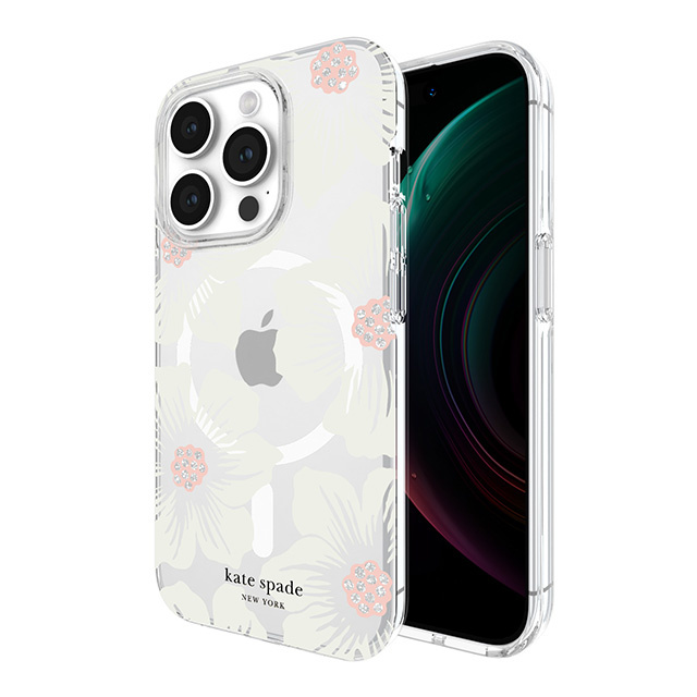 【アウトレット】【iPhone15 Pro ケース】Protective Hardshell Case for MagSafe (Hollyhock Cream/Blush/Translucent White/Glitter Flower Centers/Black Logo)