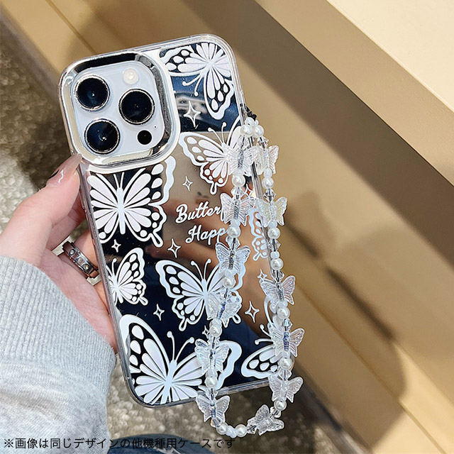 【iPhone15/14/13 ケース】ミラーケース ストラップ付き(バタフライ)サブ画像