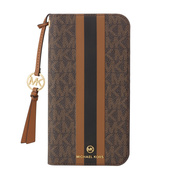 【iPhone16 Plus ケース】Folio Case Stripe with Tassel Charm for Magsafe (Brown)