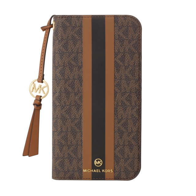 【iPhone16 Plus ケース】Folio Case Stripe with Tassel Charm for Magsafe (Brown)