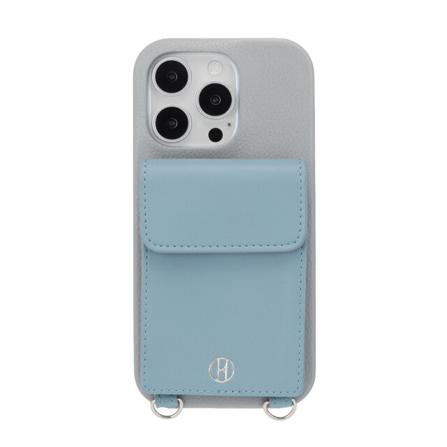 【iPhone16 Pro ケース】Wrap Case with Pouch (Gray×Light Blue)