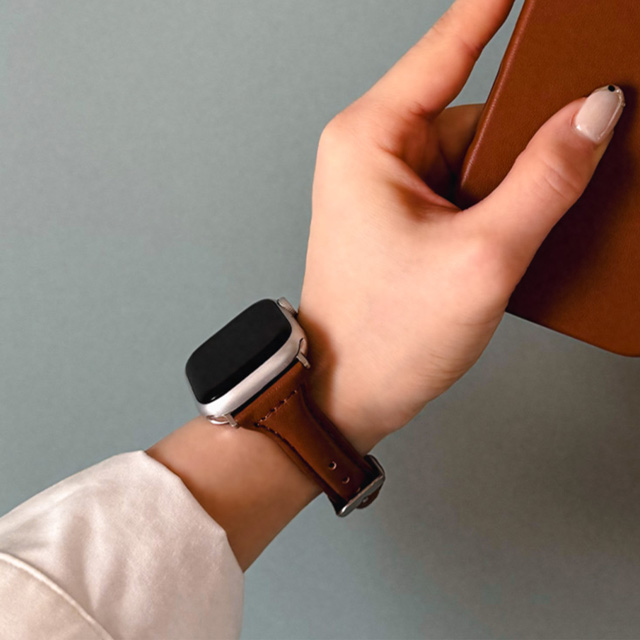 【Apple Watch バンド 41/40/38mm】Real Leather Band (brown) for Apple Watch SE(第2/1世代)/Series9/8/7/6/5/4/3/2/1サブ画像