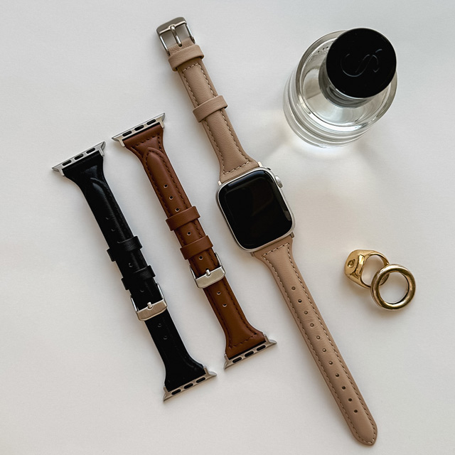 【Apple Watch バンド 41/40/38mm】Real Leather Band (brown) for Apple Watch SE(第2/1世代)/Series9/8/7/6/5/4/3/2/1サブ画像