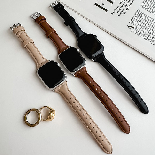 【Apple Watch バンド 41/40/38mm】Real Leather Band (brown) for Apple Watch SE(第2/1世代)/Series9/8/7/6/5/4/3/2/1サブ画像