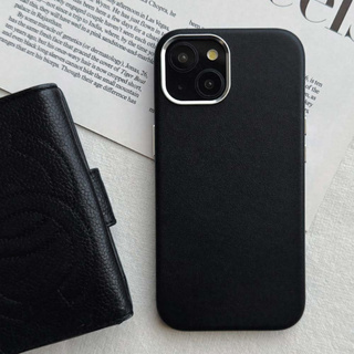 【iPhone15/14/13 ケース】Real Leather Mag Case (black)