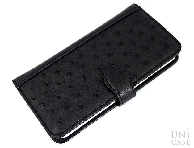 UNiCASEオリジナルブランドラインBLACK LABEL(ブラック レーベル) から高級感溢れるiPhoneケース：OSTRICH Diary (オーストリッチダイアリー) Black for iPhone6