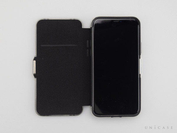 【iPhone11 Pro ケース】ZERO HALLIBURTON Hybrid Shockproof Flip case for iPhone11 Pro (Silver)装着レビュー 見開き