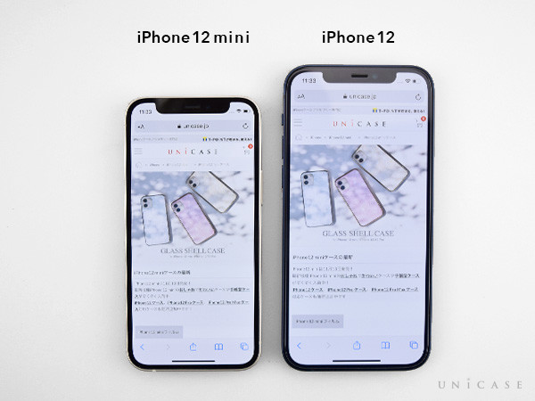 iPhone12 mini(左)とiPhone12(右)画面サイズ比較