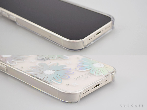 【iPhone12 mini ケース】Protective Hardshell Case (Daisy Iridescent Foil/White/Clear/Gems)装着 サイドボタン、コネクター