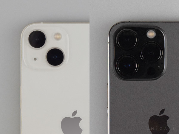 iPhone13(左)とiPhone13Pro(右) カメラアップ