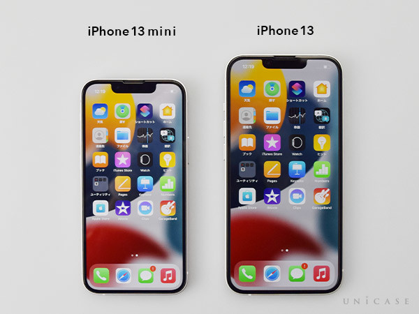 iPhone13 mini(左)とiPhone13(右) 画面サイズ比較