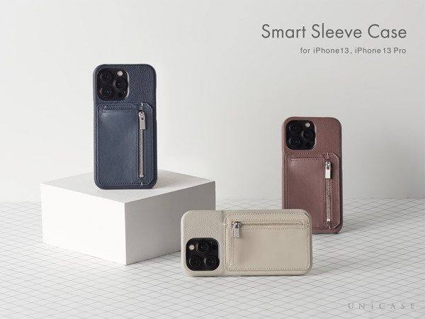 小物やICカードをしまえるポケット付き！薄さを重視した背面型iPhone13 ケース“Smart Sleeve Case”