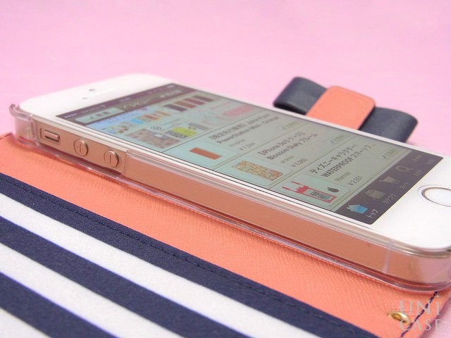 【iPhone5s/5 ケース】La Boutique ストライプ iPhoneケース for iPhone5s/5(NV)のサウンドボタン