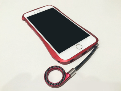 上出コーディネート iPhone6 Plusケース CLEAVE Aluminum Bumper Red×ALUMINUM FINGER RING STRAP/CARBON Red