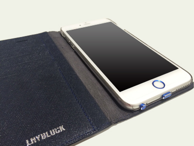 上出コーディネート iPhone6 ケース Saffiano Flip Case クラシックネイビー×TOUCH ID ホームボタン CL/BL×Aluminum Accessory set ブルー