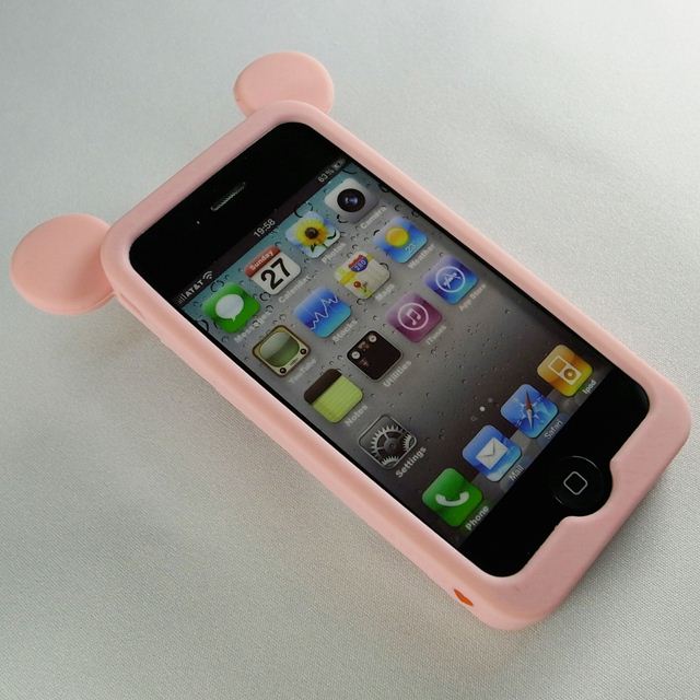 【iPhone4】iburg Full Protection Silicon Bear, Light Pinkサブ画像