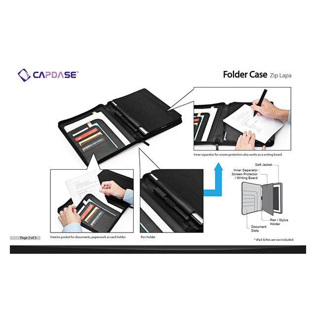 【iPad(第3世代/第4世代) iPad2 ケース】Folder Case Zip Lapa, Blackサブ画像