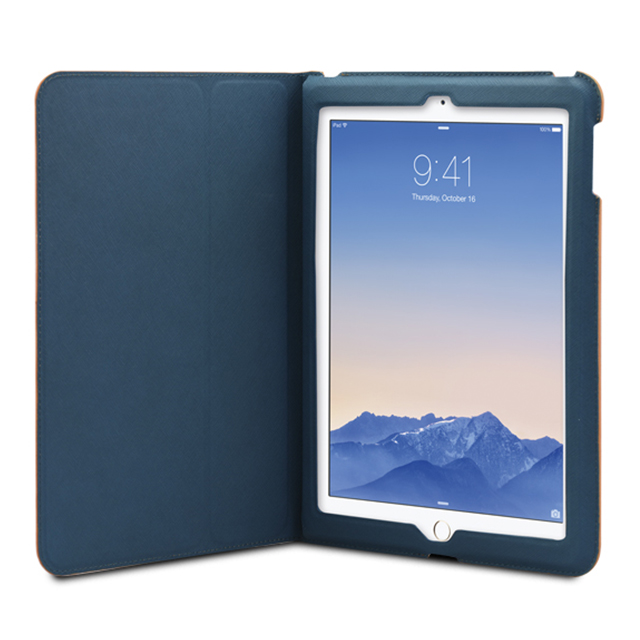 【iPad(9.7inch)(第5世代/第6世代)/Air2/iPad Air(第1世代) ケース】LeatherLook Classic with Front cover (キャメルブラウン/マリンブルー)サブ画像