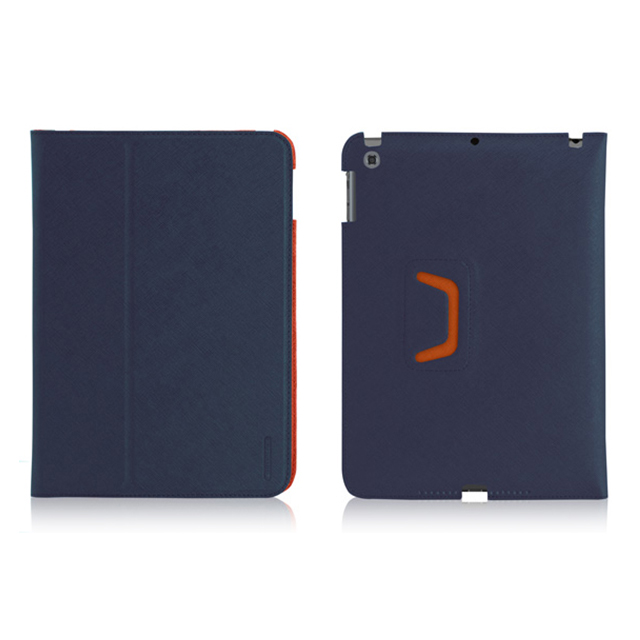 【iPad(9.7inch)(第5世代/第6世代)/Air2/iPad Air(第1世代) ケース】LeatherLook Classic with Front cover (ネイビーブルー/バレンシアオレンジ)サブ画像