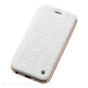 【iPhone6s/6 ケース】Hybrid Case UNIO Leather (クロコ型押ホワイト + アルミローズゴールド)