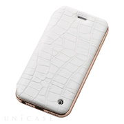 【iPhone6s Plus/6 Plus ケース】Hybrid Case UNIO Leather (クロコ型押ホワイト+ローズゴールド)