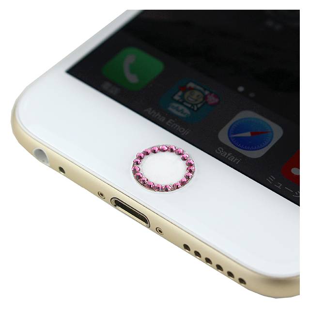 指紋認証対応Touch ID用ホームボタン保護シール キラキラ ラインストーンつき(ピンク/ホワイト)サブ画像