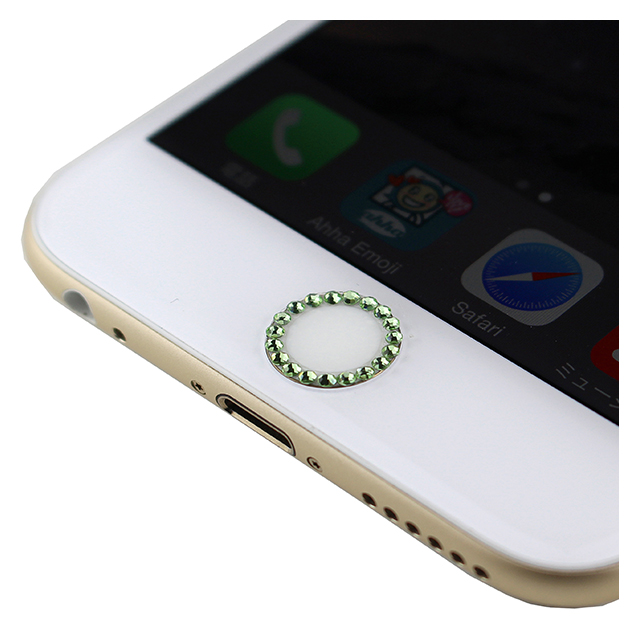 指紋認証対応Touch ID用ホームボタン保護シール キラキラ ラインストーンつき(グリーン/ホワイト)サブ画像