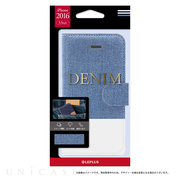 【iPhone8 Plus/7 Plus ケース】ブックタイプファブリックデザインケース「DENIM」 (ライトブルー/ホワイト)