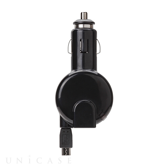 microUSBコネクタケーブル 0.6m ＆ USB1ポート搭載 車載用DC充電器 合計出力 2.4A  (ブラック)