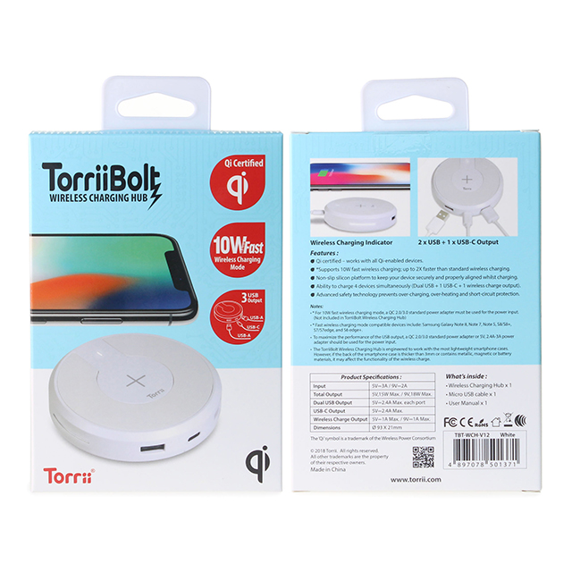 TorriiBolt USBハブ 急速Qiワイヤレス充電器 (White)サブ画像