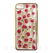【iPhoneSE(第2世代)/8/7/6s/6 ケース】Pressed flower case (Rose red petals_Gold)