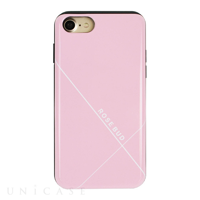 【iPhoneSE(第3/2世代)/8/7/6s/6 ケース】ROSE BUD スタンドミラー付きカード収納型背面ケース (ピンク)