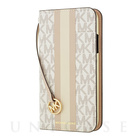 【iPhone11 Pro ケース】Folio Case Beige Pink Stripe with Charm