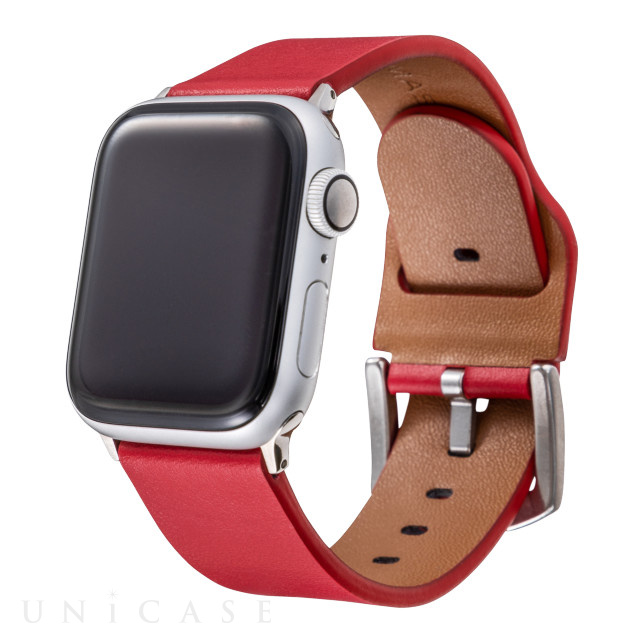【Apple Watch バンド 49/45/44/42mm】Italian Genuine Leather Watchband (Red) for Apple Watch Ultra2/SE(第2/1世代)/Series9/8/7/6/5/4/3/2/1