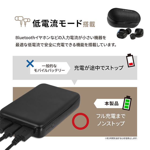USB Type-Cケーブル付属 小型軽量モバイルバッテリー 10000mAh USB Type-C入出力＋USB Type-A出力 (ブラック)サブ画像