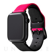 【Apple Watch バンド 49/45/44/42mm】“NEON” Italian Genuine Leather Watchband (Neon Pink/Black) for Apple Watch Ultra2/SE(第2/1世代)/Series9/8/7/6/5/4/3/2/1