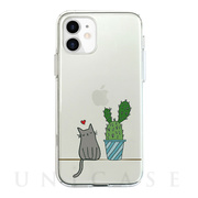【iPhone12 mini ケース】ソフトクリアケース (猫とサボテン)
