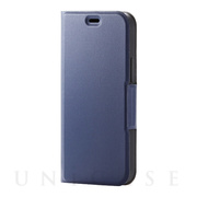 【iPhone12 mini ケース】レザーケース UltraSlim 磁石付き 手帳型 (ネイビー)