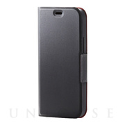 【iPhone12 mini ケース】レザーケース UltraSlim 磁石付き 手帳型 (ブラック)