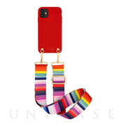 【iPhone12 Pro Max ケース】Necklace Case Soft Touch Red with Rainbow Strap