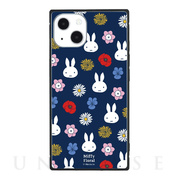 【iPhone13 ケース】ミッフィー Miffy Floral スクエアガラスケース (ネイビー)