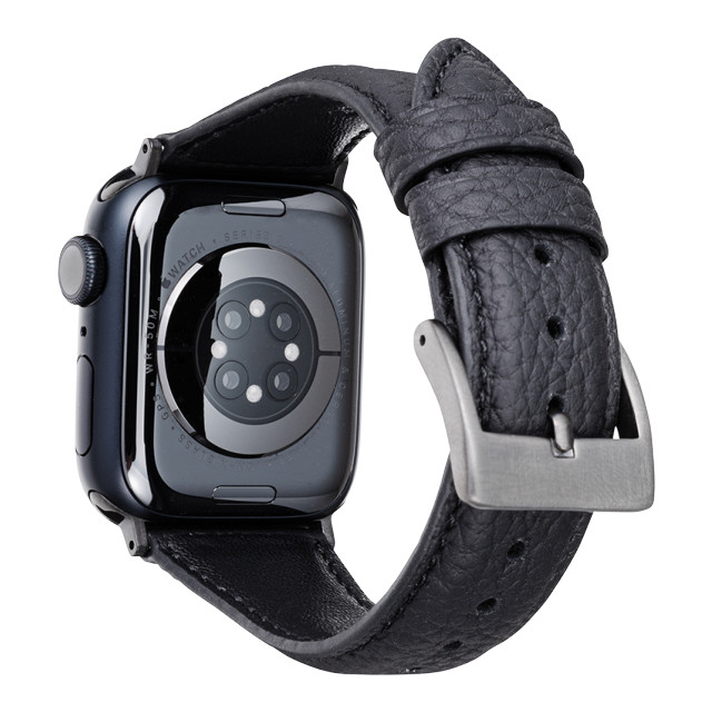 【Apple Watch バンド 41/40/38mm】German Shrunken-calf Genuine Leather Watchband Pin Buckle Type (ブラック)サブ画像