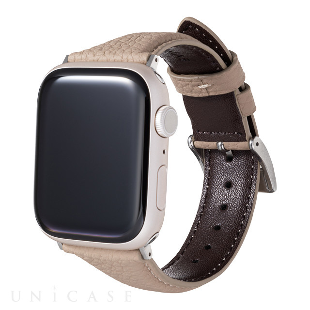 【Apple Watch バンド 49/45/44/42mm】German Shrunken-calf Genuine Leather Watchband Pin Buckle Type (グレージュ)